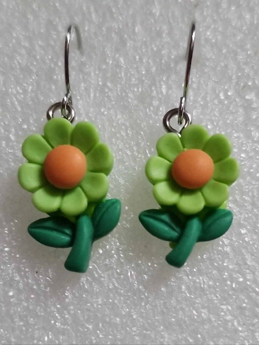 Hand Crafted Lime Green Flower Earrings with Orange Centers - Women Jewelry